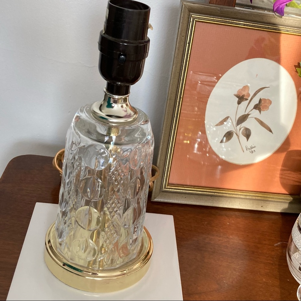 Vintage glass table lamp with gold base